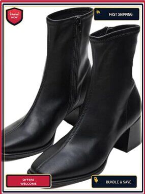 Women's Square Toe Ankle Boots Block Heel Chunky Booties Side Zipper Faux